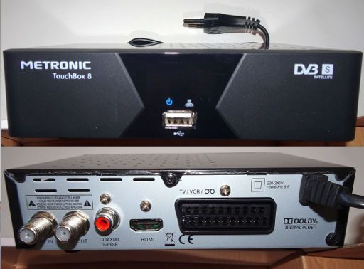 Metronic TouchBox 8, Satelliten Receiver DVB-S, Geräteansicht und Anschlüsse auf der Rückseite