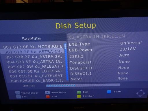 Metronic TouchBox 8, Satelliten Receiver DVB-S, Auswahl Satelliten