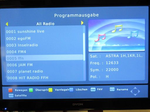 Metronic TouchBox 8, Satelliten Receiver DVB-S, Übersicht Radioprogramme