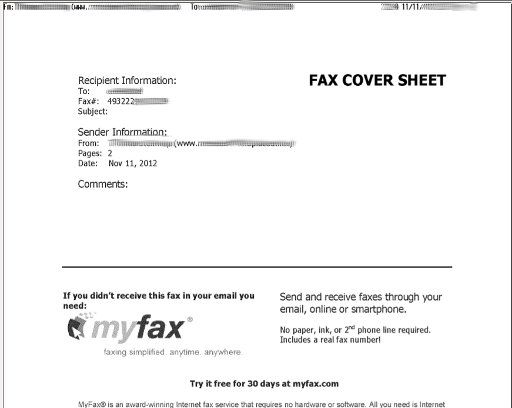 Telefax Deckblatt FAX COVER SHEET von myfax(R)