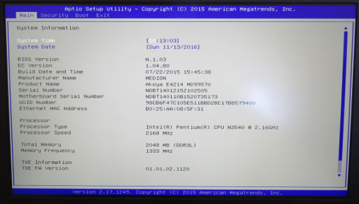 MEDION® AKOYA® E4214 (MD 99570), UEFI Unified Extensible Firmware Interface