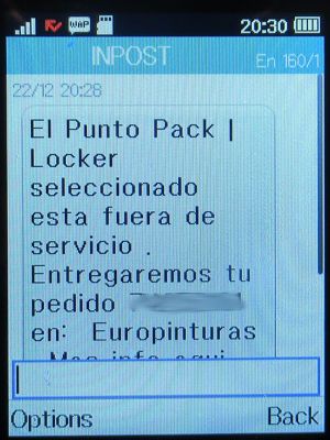 InPost, SMS Änderung Paket Annahmestelle im Dezember 2023 auf einem Alcatel 2051X