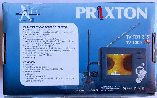 Prixton® TV 1000, portabler DVB–T Fernseher, Verpackung, Verpackung mit technischen Daten