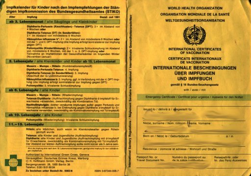 Impfbuch, International Certificates of Vaccination