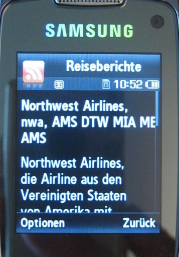 RSS Newsfeed auf dem Mobiltelefon Samsung SGH–L760