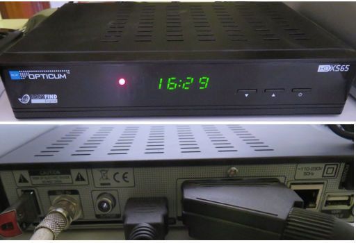 ARD ZDF Deutschlandradio Beitragsservice, Opticum Globo HD XS 65 Satreceiver Vorder– und Rückansicht