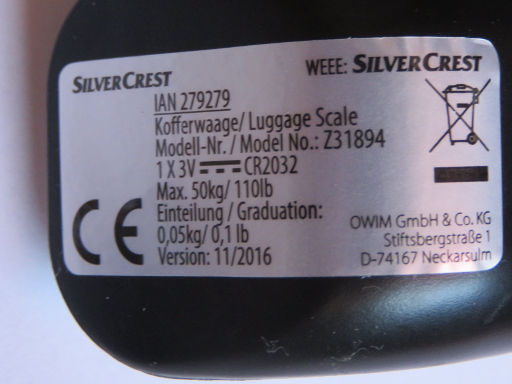 Silvercrest® digitale Kofferwaage, Lidl, technische Daten