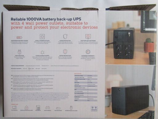 Stromversorgung, Trust Paxxon 1000 VA UPS, Verpackung Rückseite
