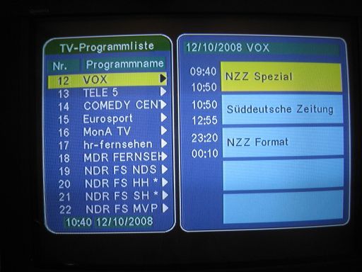 DVB–T Receiver, Strong Prima II, EPG Elektronischer Programmführer