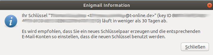 t–online, Enigmail Meldung Schlüssel Ablauf Gültigkeit