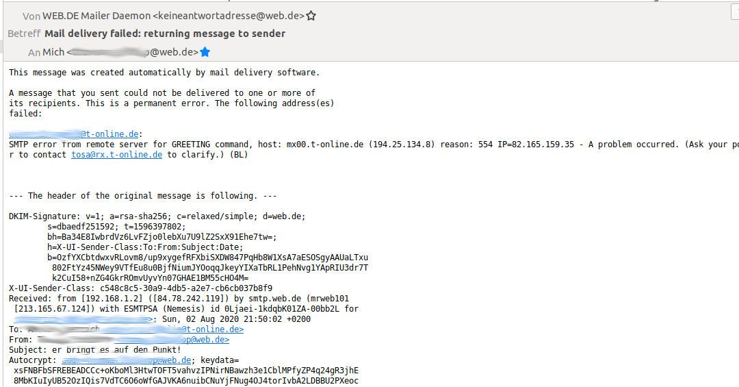 t–online, e-mail mit Link auf https://153news.net nicht zustellbar