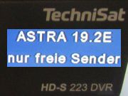 TechniSat HD-S 223 DVR, Satelliten Receiver DVB-S2, Sendersuche ASTRA 19.2 E nur freie Sender