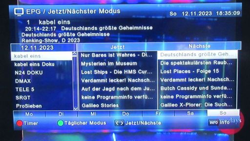 TechniSat HD-S 223 DVR, Satelliten Receiver DVB-S2, EPG Elektronischer Programmführer