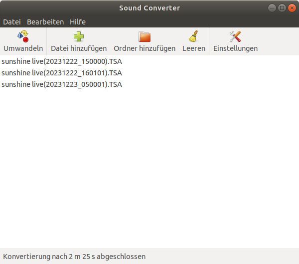 Sound Converter Umwandlung TSA in mp3 auf Linux™ Ubuntu® PC