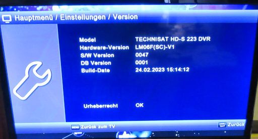TechniSat HD-S 223 DVR, Satelliten Receiver DVB-S2, Hardware und Software Aktualisierung auf Version 47
