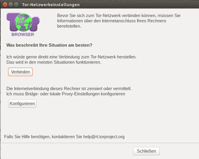 Tor® Browser, Einrichtung Internetzugang zum Tor-Netzwerk