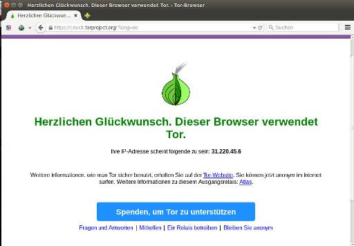 Tor® Browser, mit scheinbarer IP Adresse