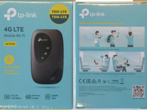 tp-link M7000, 4G LTE mobil Wi-Fi, Verpackung Vorder– und Rückseite
