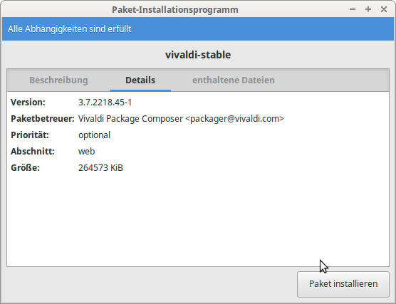 Vivaldi Version 3.7 Linux™ Paket Installationsprogramm