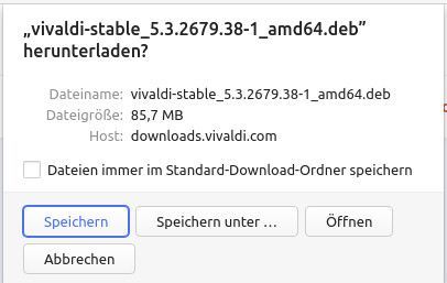 Vivaldi Version 5.3 Linux™ Debian-Paket (85,7 MB) im Juni 2022