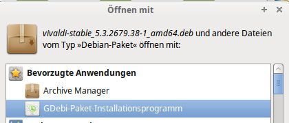 Vivaldi Version 5.3 Linux™ Debian-Paket Paket Installationsprogramm