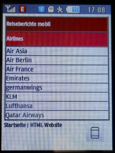 Reiseberichte mobil, Lesezeichen Airlines Fluggesellschaften