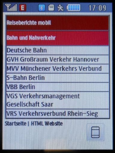 Reiseberichte mobil, Lesezeichen Bahn und Nahverkehr