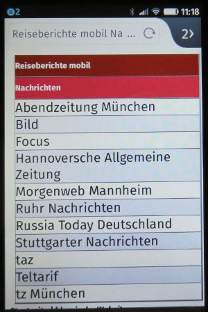 Reiseberichte mobil, Lesezeichen Nachrichten auf einem ZTE Open C mit Firefox Betriebssystem