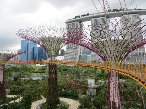 Gardens by the Bay, Singapore, OCBC Skyway im Hintergrund das Marina Bay Sands®