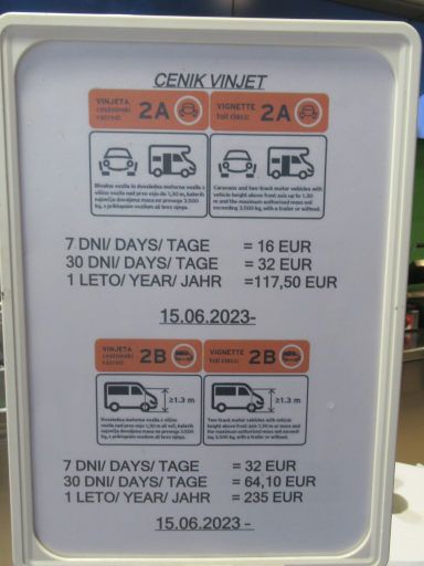 DARS PKW Maut e-Vignette, Slowenien, E-VINJETA Preistabelle