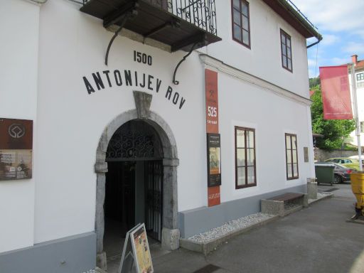 Quecksilberbergwerk Museum, Idrija, Slowenien, Eingang Antonius Stollen, Kosovelova ulica 3, 5280 Idrija