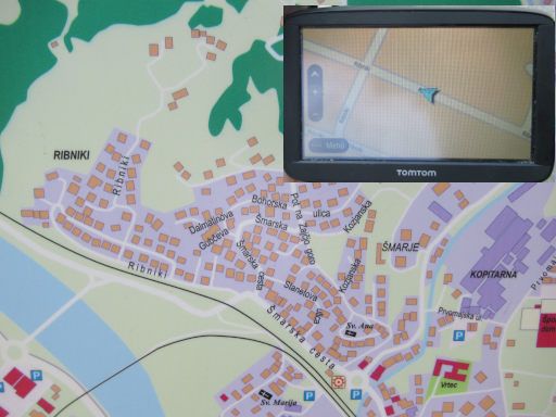 Sevnica, Slowenien, Karte Wohngebiet und Tom Tom Navigationsger&auml;t