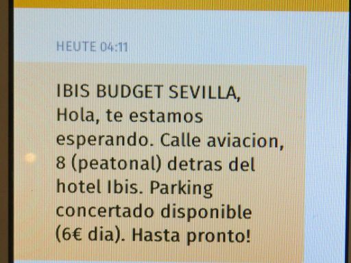 ibis budget Sevilla, Spanien, SMS am Anreisetag auf einem ZTE Open C Smartphone mit Firefox Betriebssystem