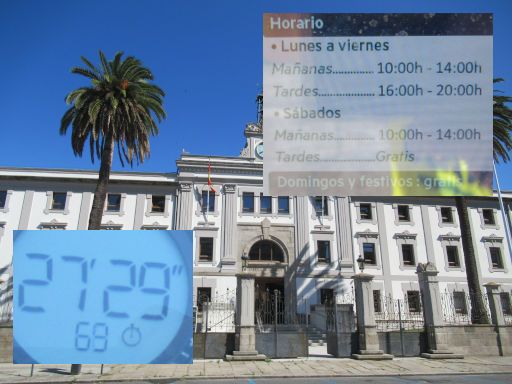 Traves&iacute;a Costa 2026, A Coru&ntilde;a, Spanien, kostenloser Parkplatz in der R&uacute;a das Cigarreiras vor der ehemaligen Fabrica de Tabacos