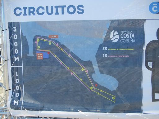 Traves&iacute;a Costa 2026, A Coru&ntilde;a, Spanien, Streckenplan 1000 m und 3000 m