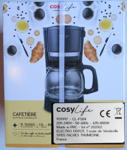 ELECTRO DEPOT, Alcalá de Henares, Spanien, Cosy Life Kaffeemaschine CL-FS04 mit Papierfilter Größe 4 für 13,97 € im August 2020