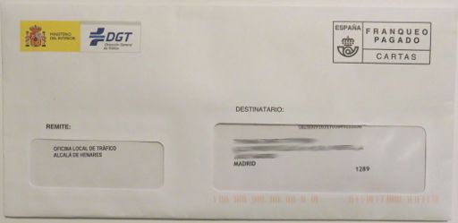 EUROS Autoescuela, Fahrschule, Alcalá de Henares, Spanien, Brief DGT mit Führerschein