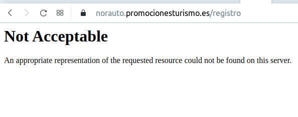 Norauto, Fehlermeldung:„Not Acceptable An appropriate of requested rescource could not be found on this server.“