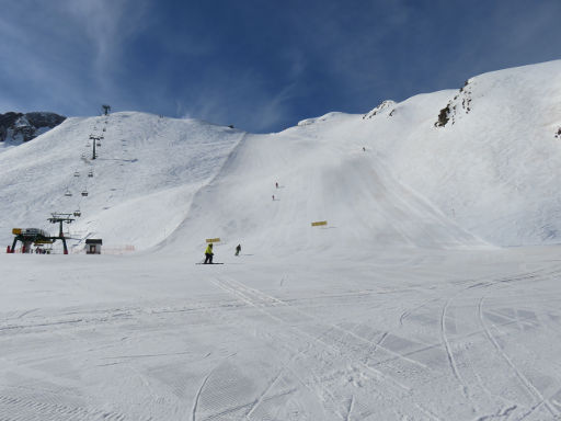 Skigebiet, Aramón, Panticosa, Spanien, Ende der Piste Los Asnos