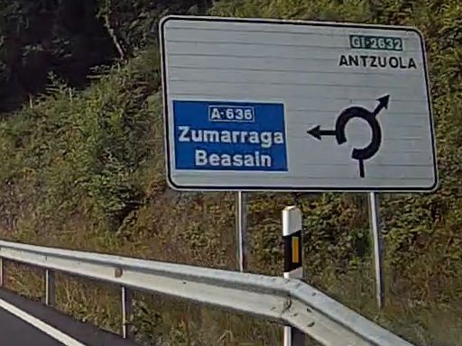Bidegi Maut Autobahn, Baskenland, Spanien, A-636 Zumarraga Beasian Ausschilderung ohne Mautkennzeichnung