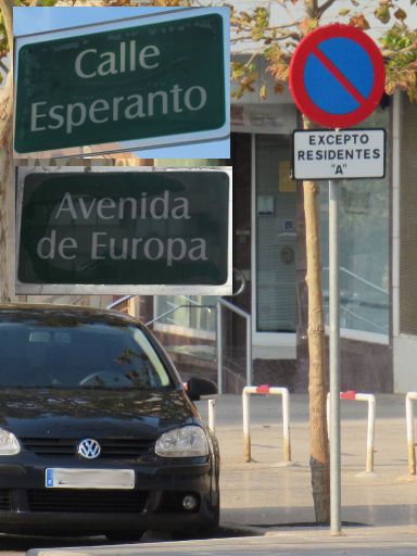 Benidorm, Spanien, Hinweisschild Parken Anwohner Calle del Esperanto / Avenida de Europa