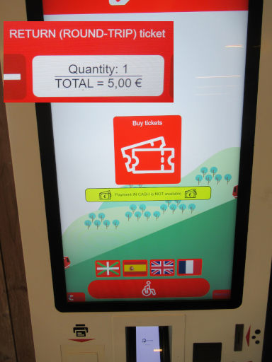 Standseilbahn, Artxanda, Bilbao, Spanien, Fahrscheinautomat Hin– und Rückfahrt im Oktober 2025