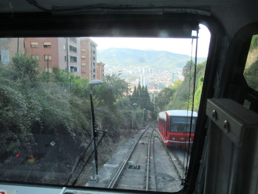 Standseilbahn, Artxanda, Bilbao, Spanien, Ausweichstelle Mitte der Stecke