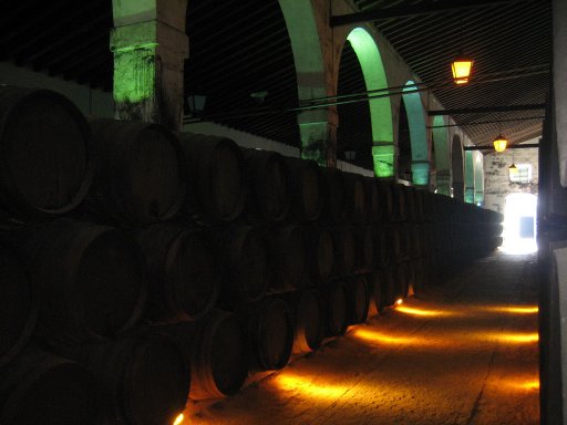 Bodegas Fundador Pedro Domecq, Jerez de La Frontera, Spanien, Lagerhalle mit Holzfässern