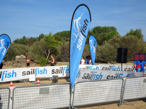 Sailfish - Challenge Family, Schwimmwettbewerb 2018, Buitrago del Lozoya, Spanien, Sailfish Start und Ziel