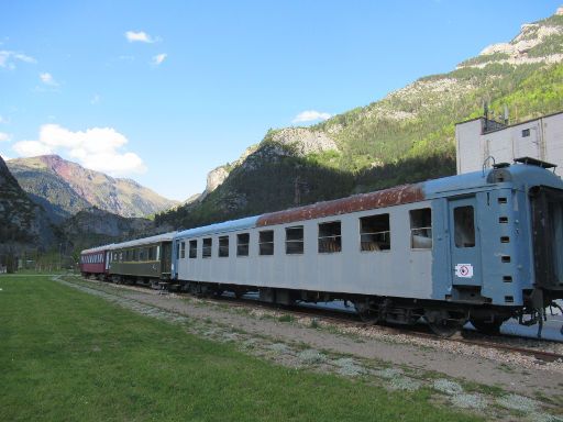 Historischer Bahnhof, Canfranc-Estación, Spanien, historische Eisenbahnwaggon