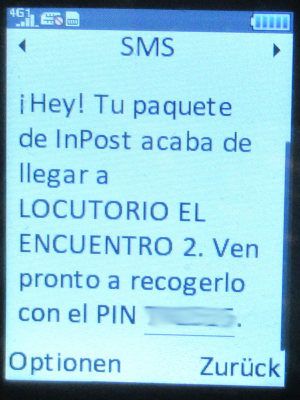 Oscaro Autoteile, Castelldefels, Spanien, Versandmitteilung von InPost im Juni 2026 auf einem danew KONNECT 42 Mobiltelefon