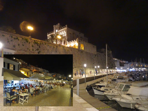 Ciutadella, Menorca, Spanien, Restaurants mit Terrassen am Hafen