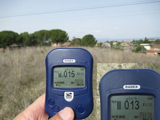 Radioaktivit&auml;t Messstelle, El Casar, Spanien, Wiese mit normalen Strahlungswerten