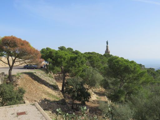 Sant Salvador, Felanitx, Mallorca, Spanien, Ausblick vom Kloster auf Monument des Christkönigs